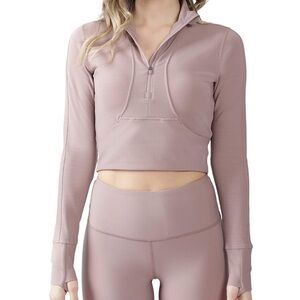 90 Degree Ribbed Half Zip Long Sleeve Crop Top Jacket